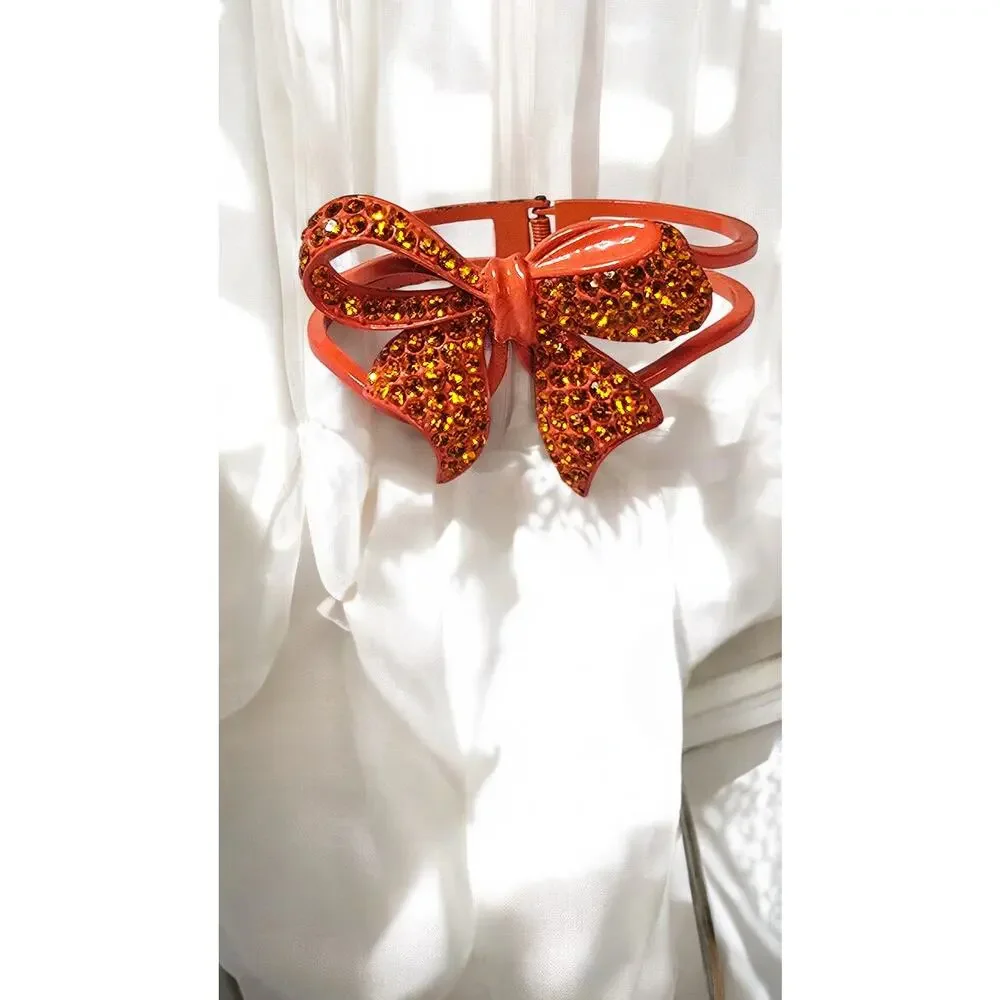 Orange Rhinestone Bow Hinge Cuff Bracelet – Bold Glam